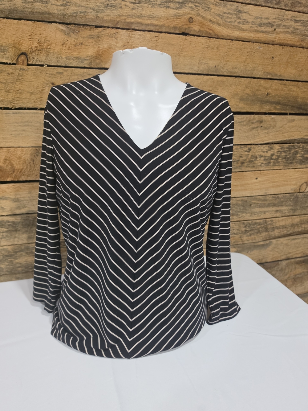 Ralph Lauren Black V-Neck Long-Sleeve Striped Top